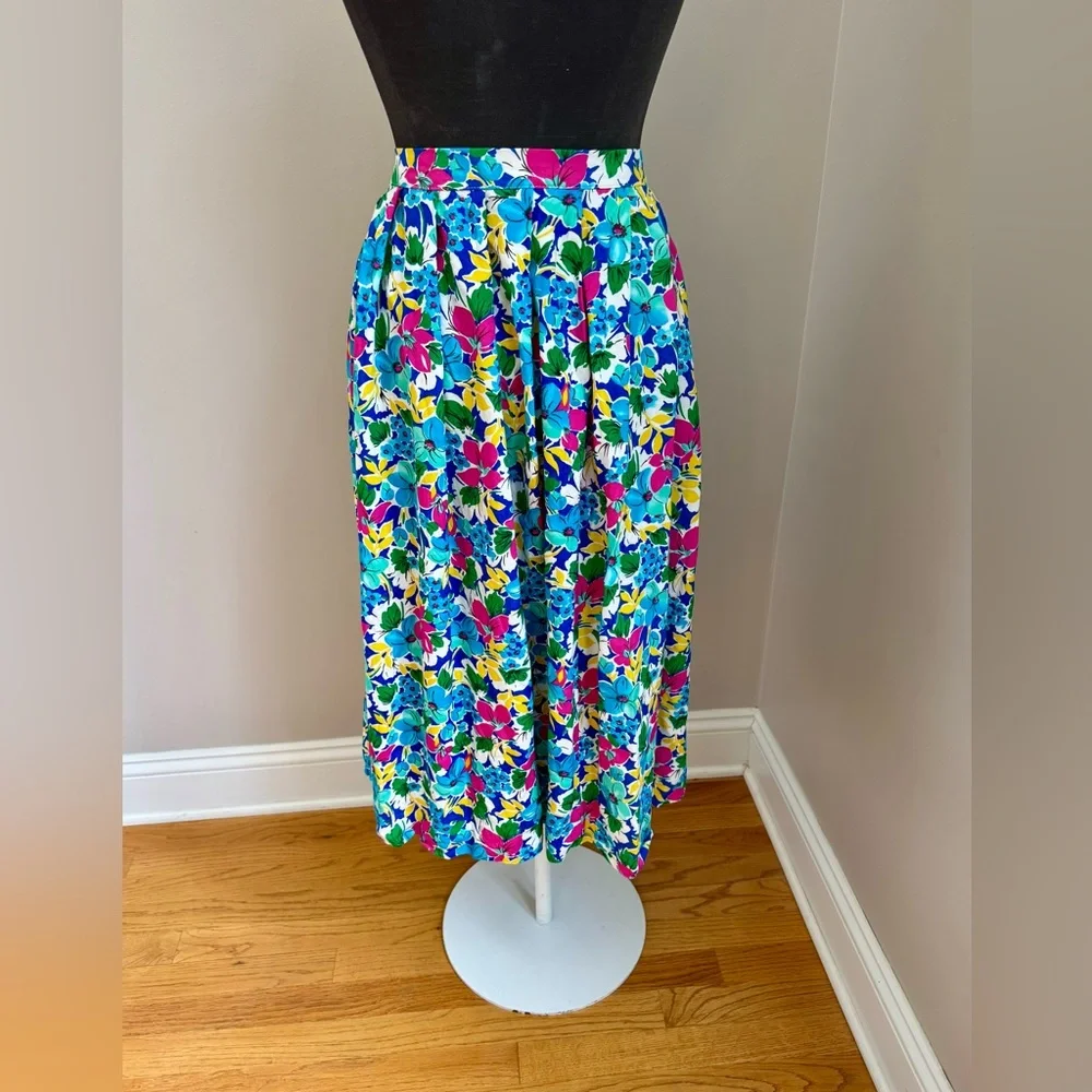 Southern Lady Vintage 1980s colorful floral pleated‎ skirt Jr size 11/12 Rayon